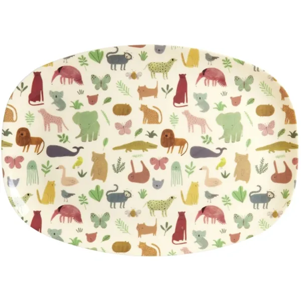 RICE Sweet Jungle Print Melamintallrik för barn