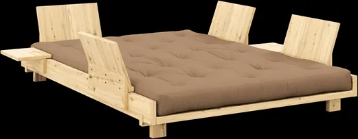 Karup Design Social Bäddsoffa med 4 st. ryggstöd, sidobord & madrass 140x200 Mocca/Klarlackad